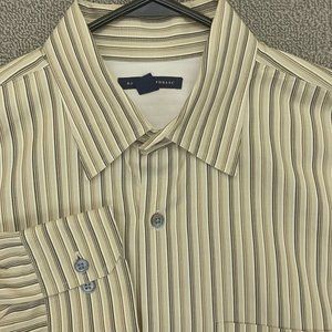 Banana Republic Shirt Mens Large Beige Brown Stripe Button Up Long Sleeve #9566